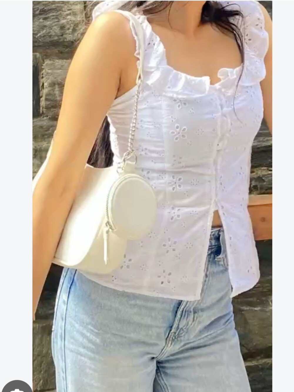 NEW H&M White Eyelet Ruffle Strap Camisole. SIZE S